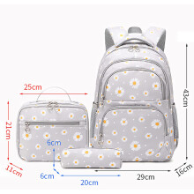 Chic Daisy-ryggsäcksset för flickor, lätt ergonomisk skolväska med hög kapacitet med matlåda och pennfodral, perfekt för tonåringar (1School