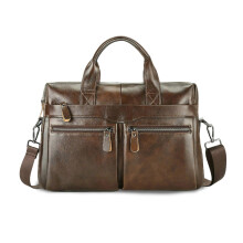 Vintage Men's Leather Briefcase Laptop Compatible Brown Waterproof Leather Professional Shoulder Messenger Bag for Work