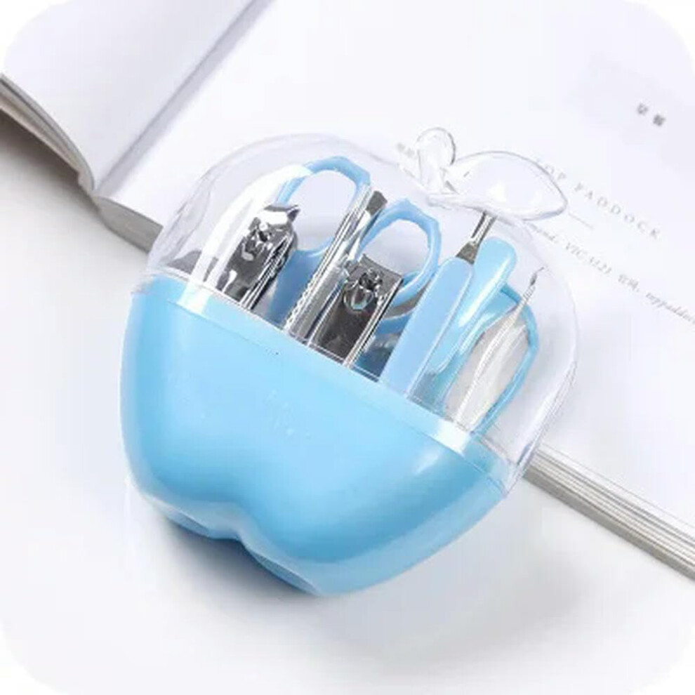 Blue Shape Nail Manicure Set 8Piece Pedicure Tools Kit Travel Mirror Clipper Scissors Cutter