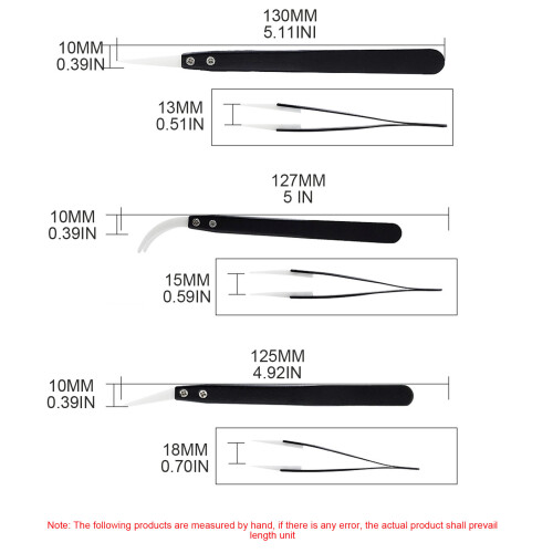 3pcs Ceramic Reverse Tweezers Anti-Static 1300 Heat Resistant 2