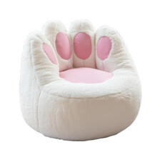 Stuffed Animal Storage Bean Bag Chair Cover Cat's Paw Shaped Lazy Sofa Cover Washable Faux Rabbit Fur Fabric