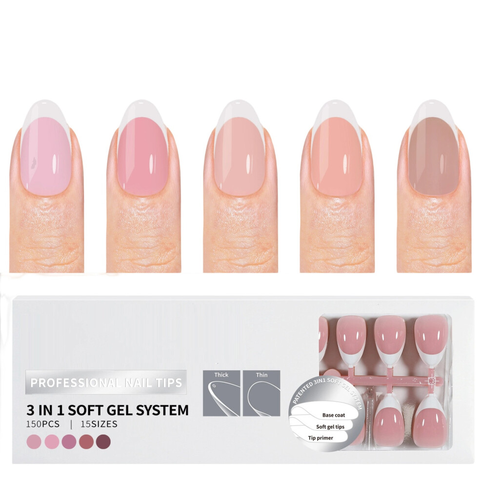 150 Pcs French Nail Tips with Pre Applied Base False Nail-05