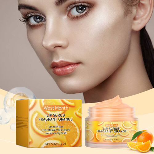 Orange 2-in-1 Lip Scrub & Balm, Exfoliating Moisturizing 1