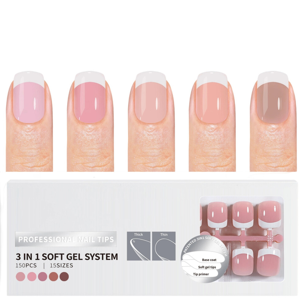 150 Pieces French Style Press On Nail Acrylic False Nail for-12