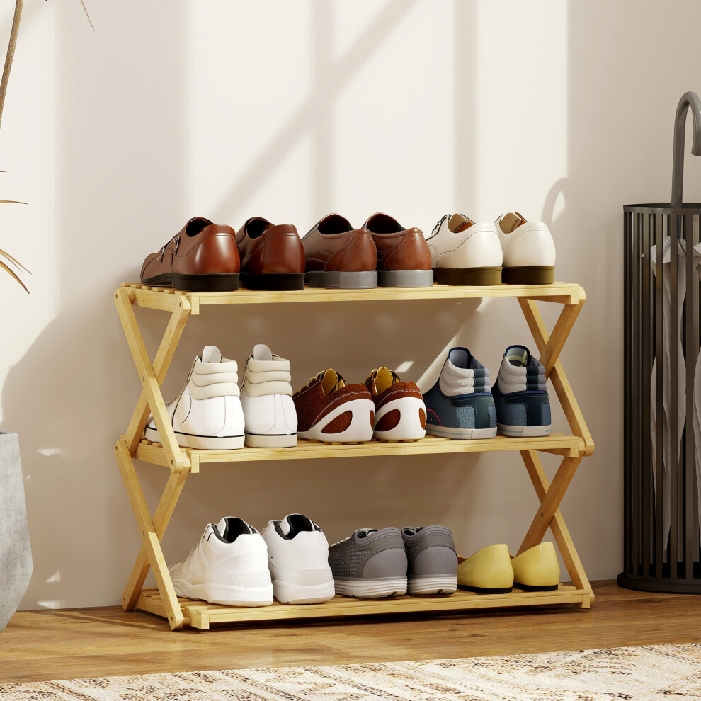 Homcom (S) Bamboo Shoe Rack, Folding Shoe Shelf