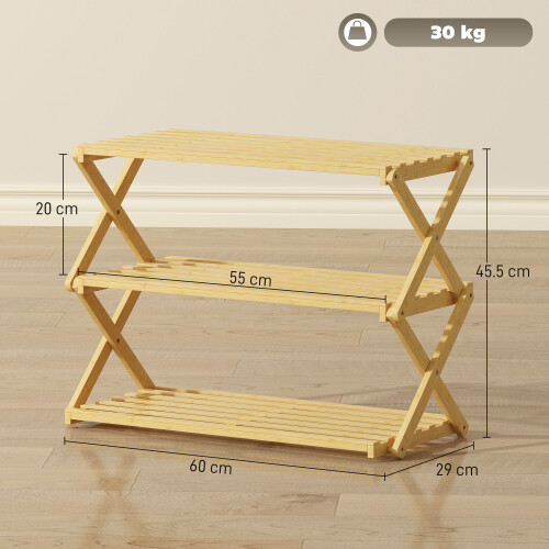 Homcom (S) HOMCOM Bamboo Shoe Rack, Folding Shoe Shelf 2