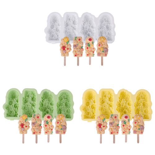 Silicone Popsicles Molds 4 Cavities Flower Shape Ices-White 1