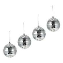 4 pieces party mirror ball disco balls for music festivals, 90s disco Christmas decorations, Christmas cake decorations, glass mirror balls silver.