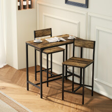 (Brown) HOMCOM 3-Piece Bar Table Set with 2 Stools, Footrest
