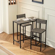 (Grey) HOMCOM 3-Piece Bar Table Set with 2 Stools, Footrest
