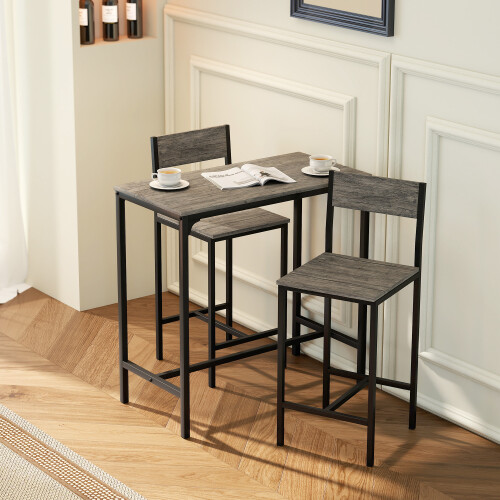 Homcom (Grey) HOMCOM 3-Piece Bar Table Set with 2 Stools, Footrest