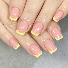 Press on Nail Yellow Fake Nail Square French Tips Full Cover