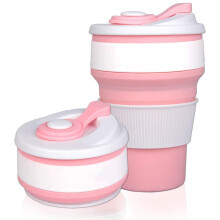 Zusammenfaltbarer Campingbecher für unterwegs, wiederverwendbarer Strohhalm aus lebensmittelechtem Silikon, mikrowellen- und gefriergeeignet (350 ml)