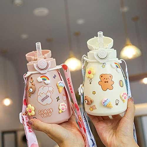 Μονωμένο μπουκάλι νερού Kawaii, μεγάλης χωρητικότητας για δραστήριες μέρες, 2
