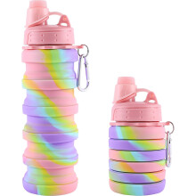 Reise-Trinkflasche, wiederverwendbare Sport-Trinkflasche mit Metallclip, auslaufsicheres Silikon, tragbares, faltbares Design, BPA-frei,