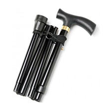 Folding Walking Stick Adjustable Height Travel Portable Secure Non Slip Lightweight Aluminium Metal Black