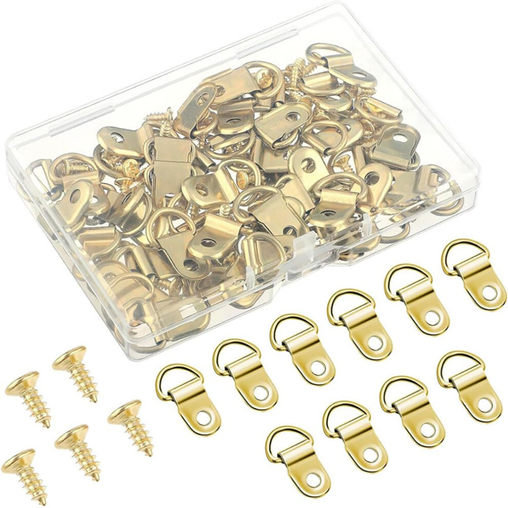 50Pcs D Ring Hangers Single Hole Hardware Set Tie Down Anchors With Screws Golden Finish For Hanging Pictures Artworks 9001264325626