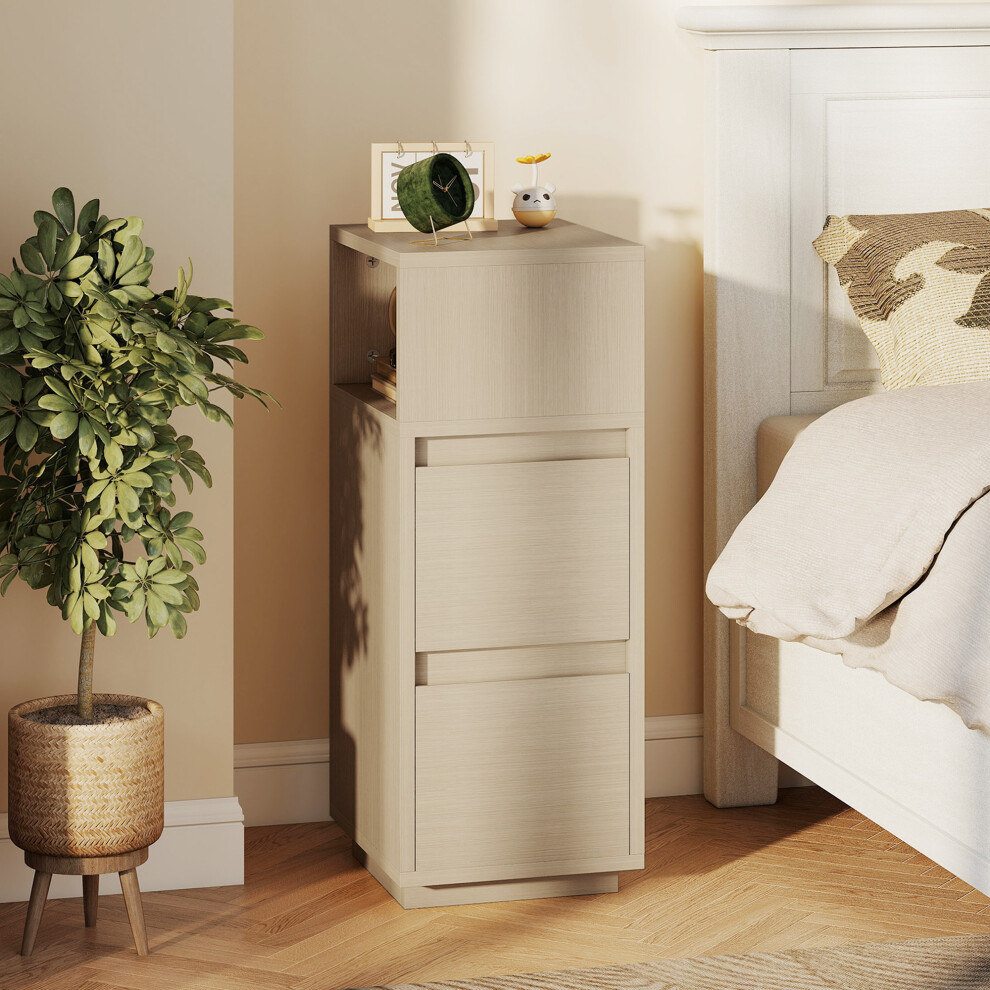 Homcom Slim Bedside Table, Bedside Cabinet With Open Shelf And 2 Drawers