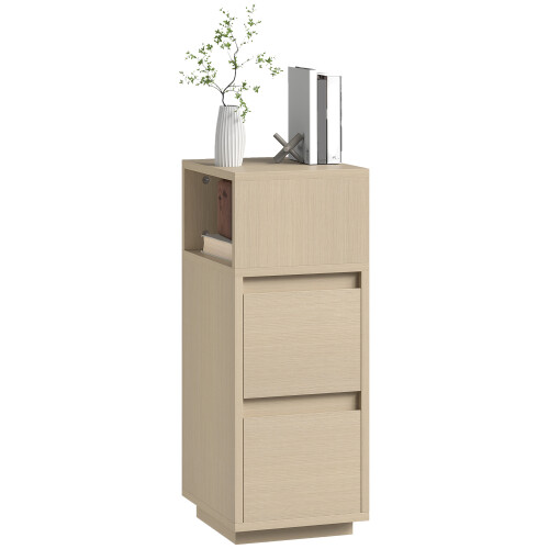 Homcom HOMCOM Slim Bedside Table, Bedside Cabinet with Open Shelf and 2 Drawers 1