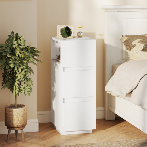 Homcom HOMCOM Slim Bedside Table, Bedside Cabinet with Open Shelf and 2 Drawers