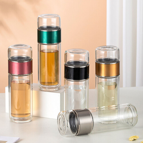 Double Wall Borosilicate Glass Teas Cup With-Glazed black 350ml 2