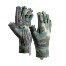 Guantes de pesca con protección solar, transpirables y antideslizantes, sin dedos, de cuero sintético resistente a la abrasión para kayak,