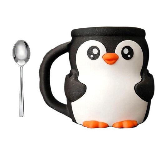 Penguins Shape Ice Cream Pints Holder-Black white with1 spoon