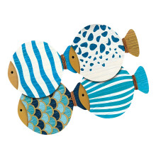 Wooden Drink Coasters Set Of 4 Fish Art Design Heat Resistant