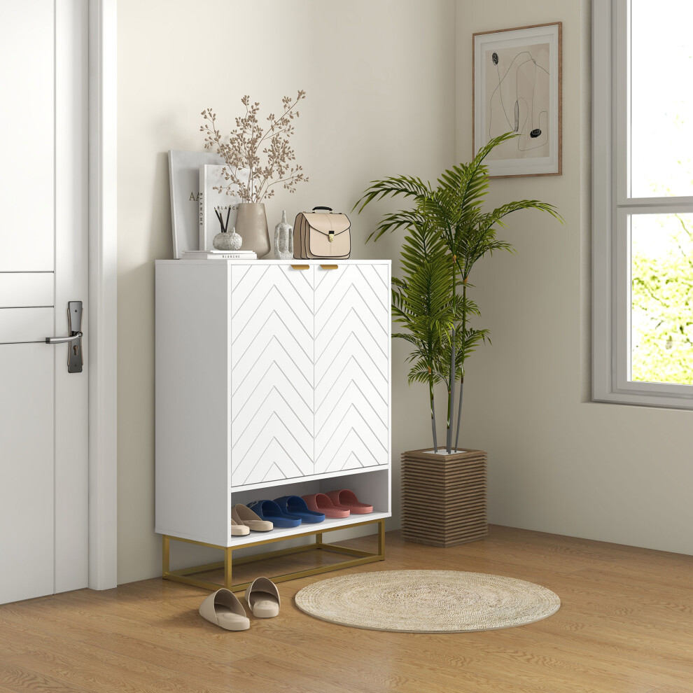 Rackhams White Shoe Storage Cabinet, Modern Shoe Cupboard With Open Shelf, Adjustable Shelf, 6 Vents, Shoe Rack For 12 Pairs Of Shoes - Image 4