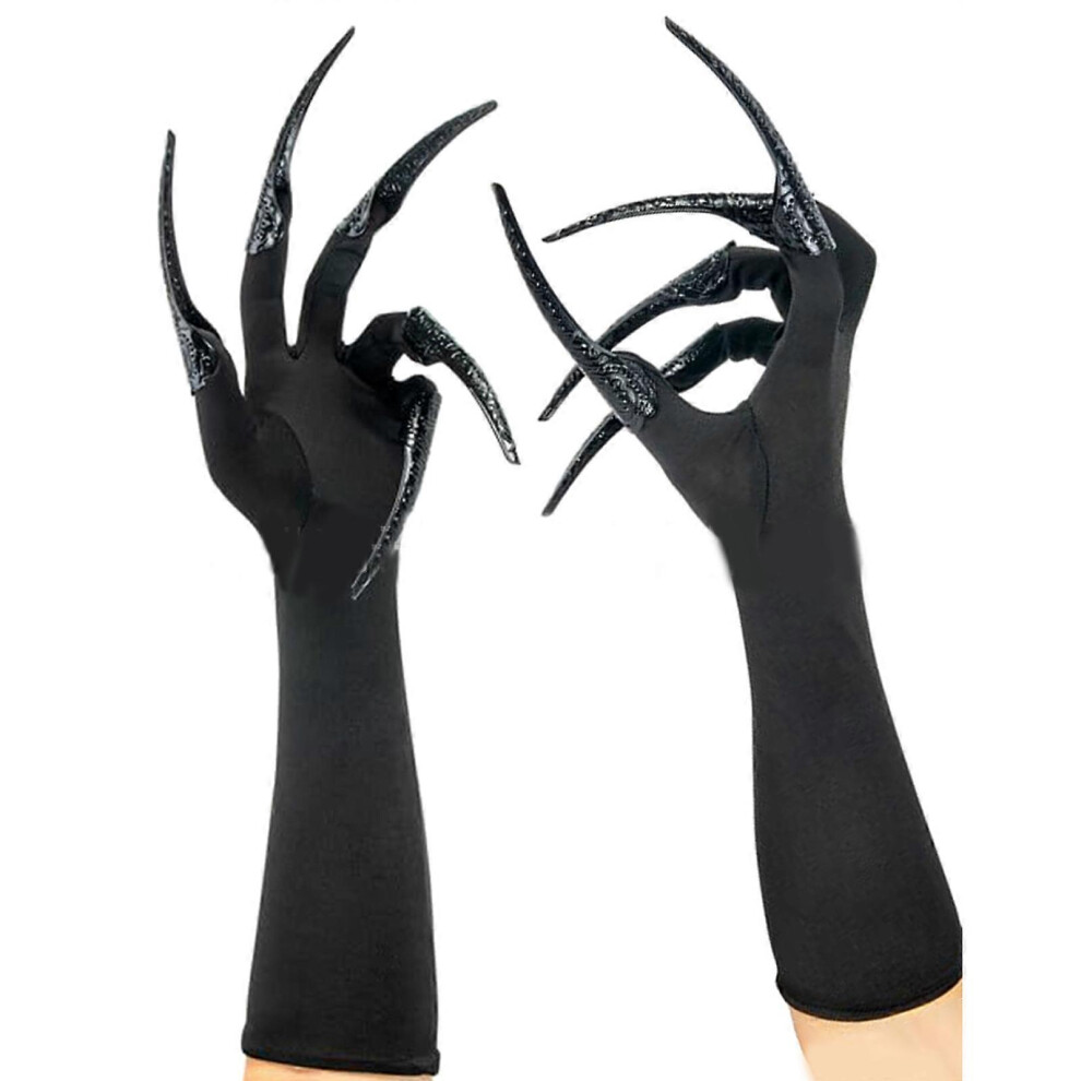 Black Novelty Fingernail Witch Gloves Adult Halloween Party Props Finger Nails Gloves Cosplay Costume Theme Event Accessories