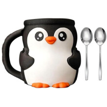 Cartoon 3D Penguins Dessert Stand-Black white with 2 spoons