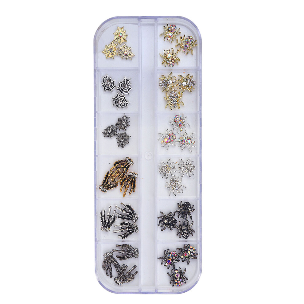 Halloween 3D Nail Charms Skull Ghost Bat Skeleton Punk-12 grid