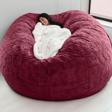 Bean Bag Giant Fur 7FT Red Faux Fur Cover For Adults And Kids Giant Round Bean Bag Chair Cover Without Filling