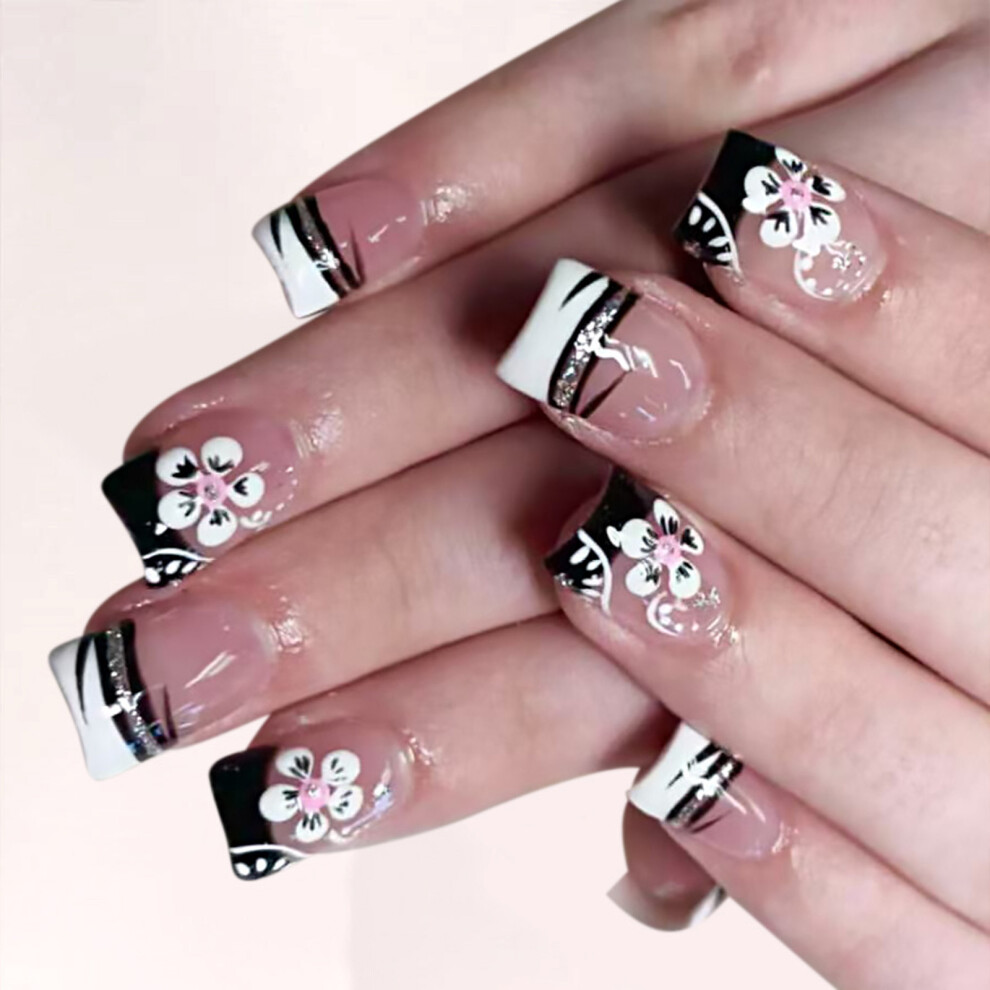 French Fake Nail Glossy Flower Design False Nail,Artificial Nail