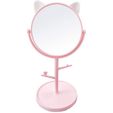 Adjustable Bracket Desk Makeup Mirror, Cute Pink Cat Ears Shape With Detachable Base And Magnifying Mirror, Creative Design For Women And Girls, Pink