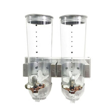 2 x 1.5L cereal dispenser, double cereal dispenser, wallmounted plastic silver dispenser for cereal, corn flakes, and sweets.
