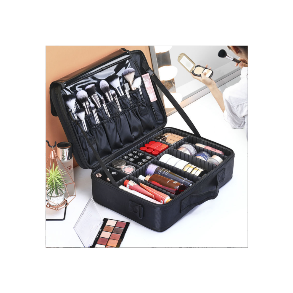 Portable Makeup Train Case, Large Professional Organizer with 3-Layers Capacity, Adjustable Dividers, and Waterproof Design, for Makeup Artists and Be