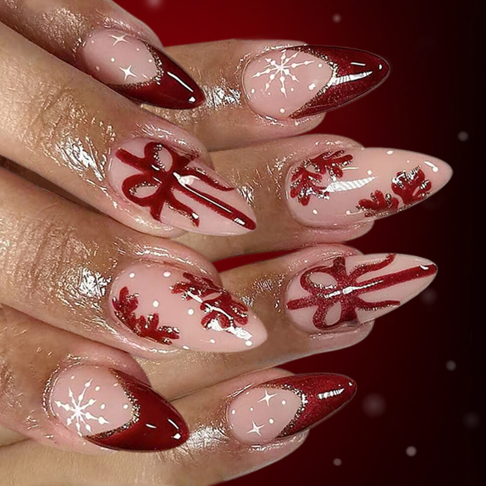 Christmas Themed 24pcs Scintillate Persist Hoofs French Tip Rose