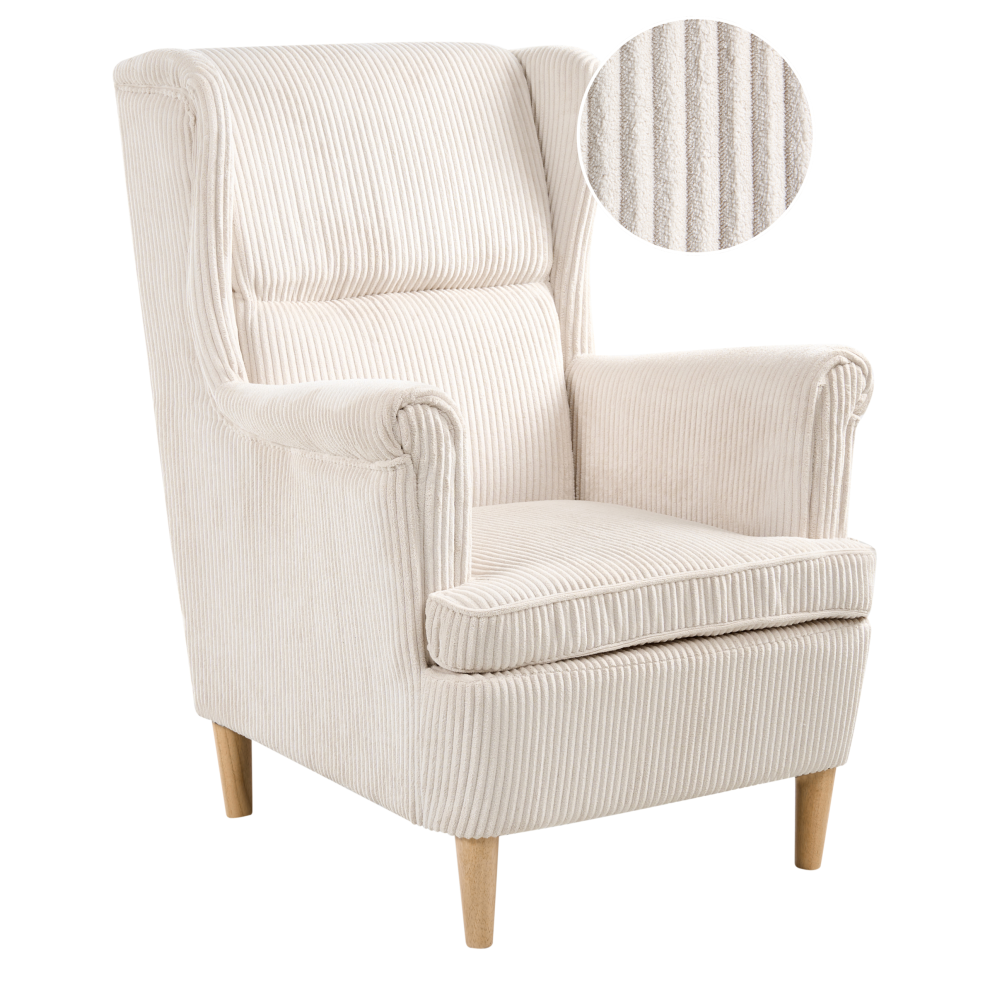 New Beliani Wingback Chair Abson Corduroy Light Beige Blue,Cream