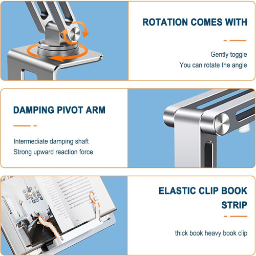 Book Stand for Reading Adjustable Angle Hands  Holder Silver02 for Projector and Online Learning 2