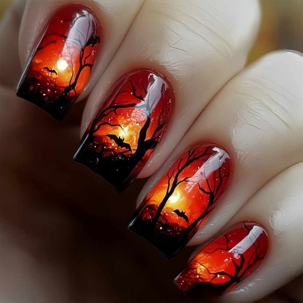 Halloween Press On Nail 24Pcs Reusable False Nail Pumpkin