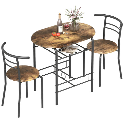Homcom (Brown) HOMCOM Breakfast Bar Table and Stools Set, Dining Room Set with Shelf 1