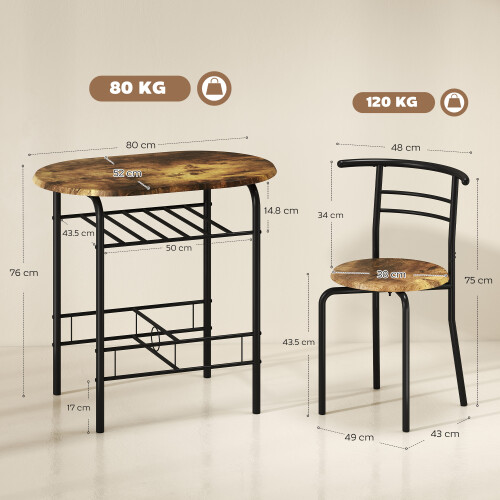 Homcom (Brown) HOMCOM Breakfast Bar Table and Stools Set, Dining Room Set with Shelf 2