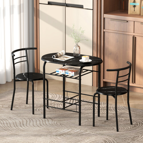 Homcom (Black) HOMCOM Breakfast Bar Table and Stools Set, Dining Room Set with Shelf