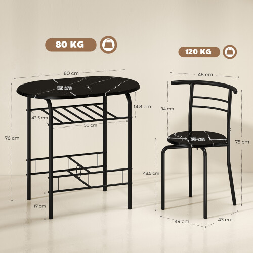 Homcom (Black) HOMCOM Breakfast Bar Table and Stools Set, Dining Room Set with Shelf 2