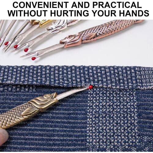 Practical seam ripper, practical crossthread remover, fishshaped sewing tool for easy threading, bronze, small 1
