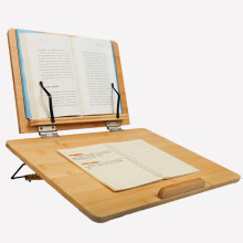 Bamboo Book Stand, Adjustable Reading Holder, Foldable Writing Slope, Wooden Laptop and Tablet Stand
