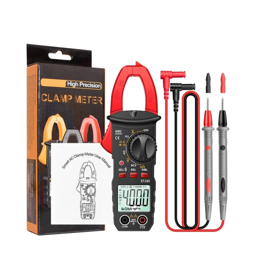 Digital Clamp Meter, 4000 Counts, AC Current, Ammeter, Multimeter, Voltage Tester, Auto, Amp Hz, Capacitance, NCV, Ohm, Tools (Red Box)