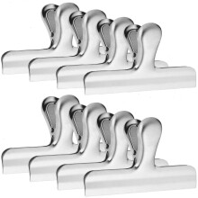 Stainless Steel Chip Bag Clips 8 Pack, 4 Inch Wide, Paper Seal Tool for Coffee, Food, Bread Bags, Silver