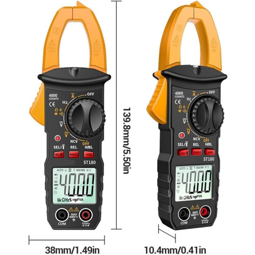 Digital Clamp Meter, 4000 Counts, AC Current, Ammeter, Multimeter, Voltage Tester, Auto, Amp Hz, Capacitance, NCV, Ohm, Tools (Red Box) 2